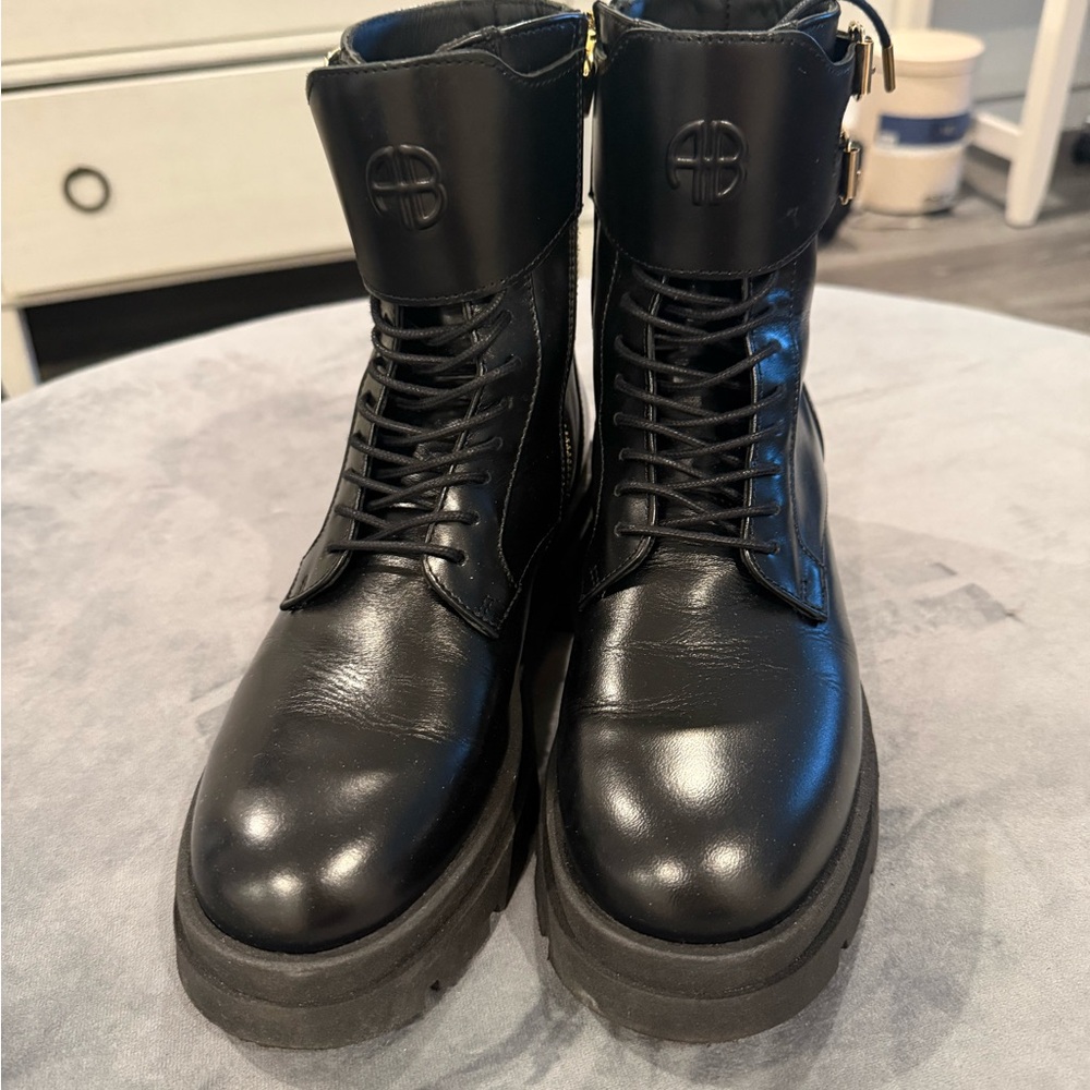 Black Anine Bing Women’s Leather Lace-Up Combat Boots!!